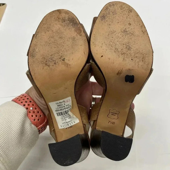 Talbots Leather Beige Strappy Sandals Wood Block Heel size 7.5 - Picture 9 of 13